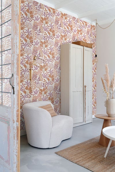 ESTAhome Tapete Blätter Violett und Orange - 50 x 900 cm - 131492
