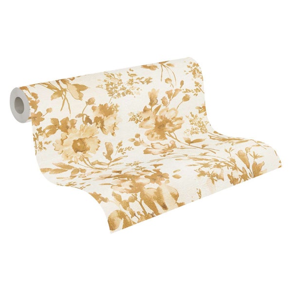 Tapetenrolle mit floralem Motiv in Aquarelloptik und strukturierter Oberfläche