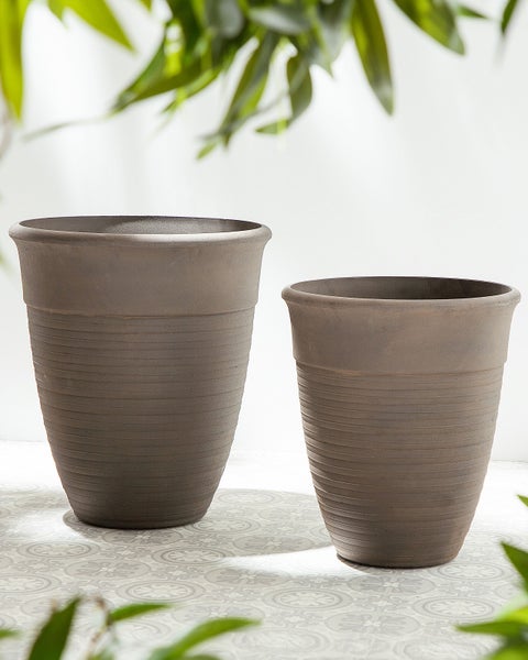 Set mit 2 Blumentöpfen KATALIMA Stein 43 cm Braun