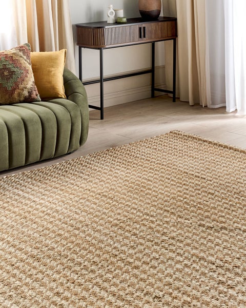Teppich Jute beige 160 x 230 cm kariertes Muster Kurzflor ARAPTEPE