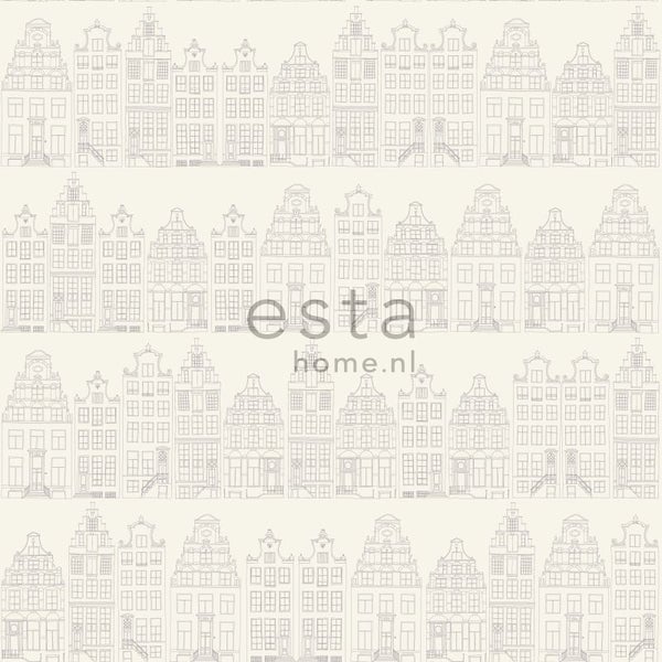 ESTAhome Tapete Amsterdamer Grachtenhäuser Silber - 53 cm x 10.05 m - 137716