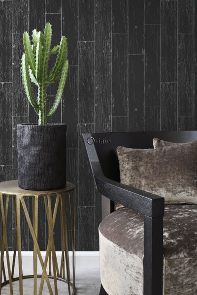 Origin Wallcoverings Tapete Holz-optik Schwarz und Silber - 53 cm x 10.05 m - 347542