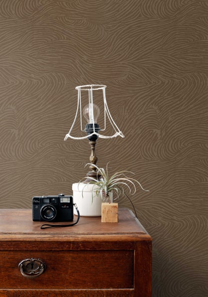 ESTAhome Tapete 3d Wellenförmige Linien Braun - 50 x 900 cm - 131366