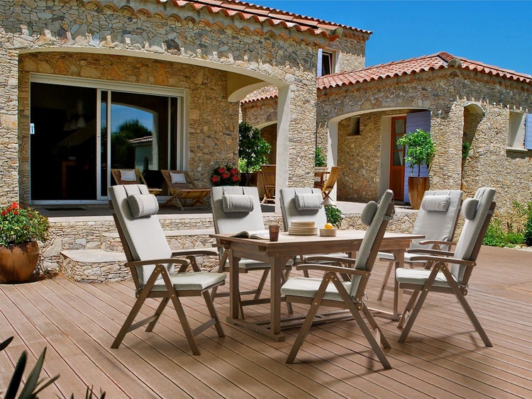 Gartenmöbel Set 6-Sitzer AMANTEA PREMIUM Akazienholz Hellgrau