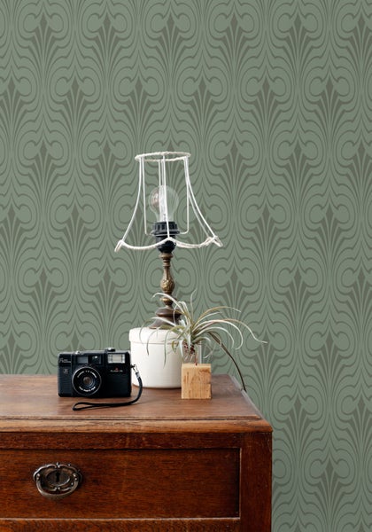 ESTAhome Tapete grafische Form Graugrün - 50 x 900 cm - 139636