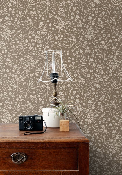 ESTAhome Tapete Blumen Taupe - 50 x 900 cm - 139882