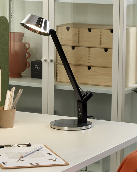 LED Schreibtischlampe CHAMAELEON mit Dimmer Metall Silber