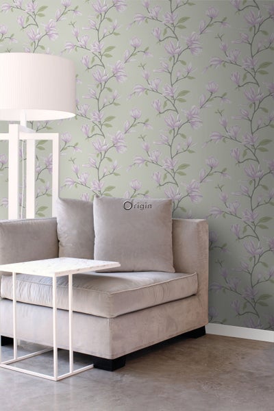 Origin Wallcoverings Tapete Magnolie Meeresgrün und Violett - 53 cm x 10.05 m - 347051