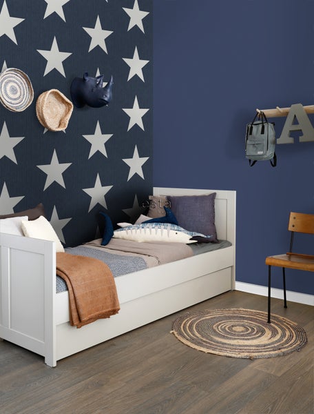 ESTAhome Tapete Sterne auf Jeansstoff Dunkelblau - 53 cm x 10.05 m - 138978