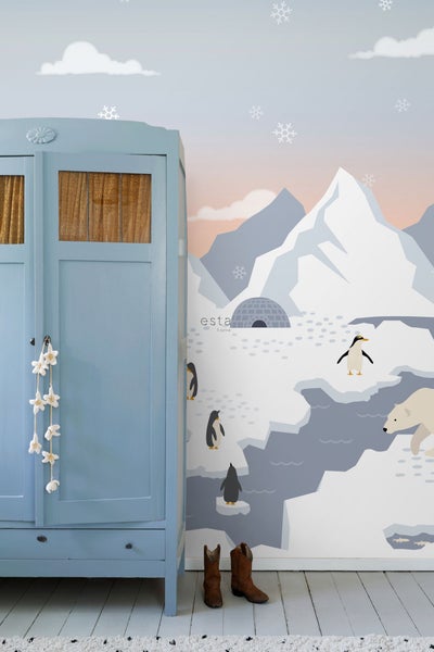 ESTAhome Fototapete Eisbären, Pinguine und Robben im Schnee Blau und Weiß - 2.5 x 2.79 m - 159297