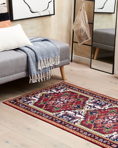 Teppich rot 70 x 200 cm orientalisches Muster Kurzflor COLACHEL