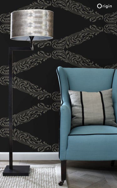 Origin Wallcoverings Tapete Ornamente Schwarz und Grau - 53 cm x 10.05 m - 345743