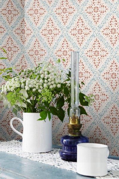 Borastapeter Tapete Fliesenmuster Terrakotta und Blau - 53 cm x 10.05 m - 660052