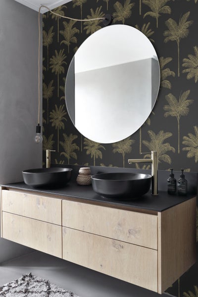 ESTAhome Tapete Palmen Schwarz und Gold - 53 cm x 10.05 m - 139322