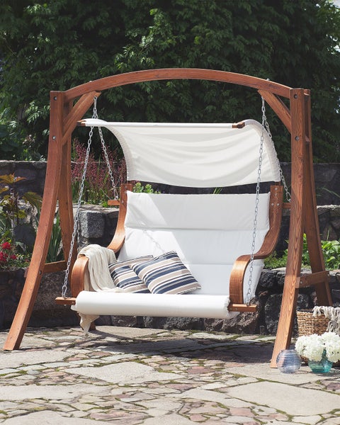 Technische Zeichnung einer Gartenschaukel mit Maßangaben