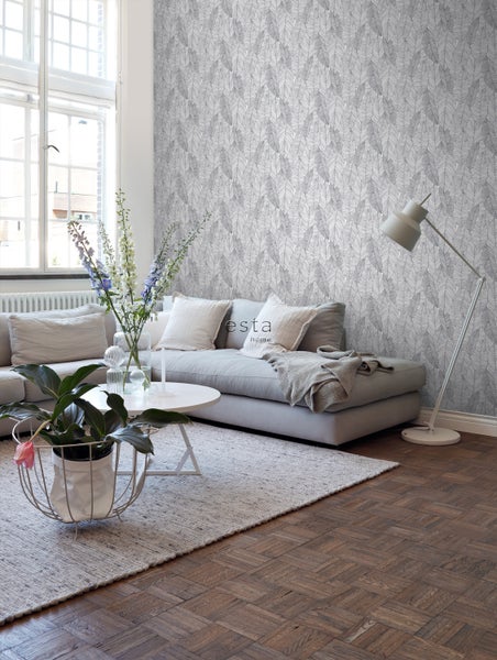 ESTAhome Tapete gezeichnete Blätter Schwarz und Weiß - 53 cm x 10.05 m - 139011