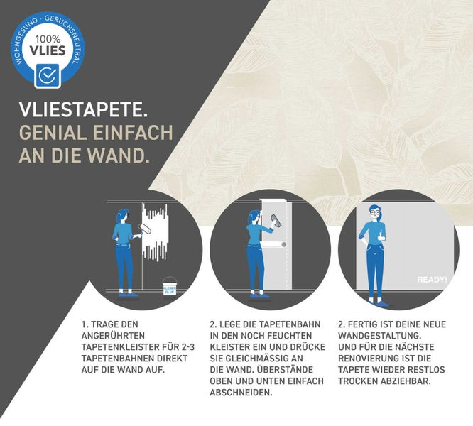 Schlafzimmer mit orangefarbener Strukturtapete, Bett und Dekorationen