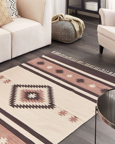 Teppich ARAGATS Beige 140 x 200 cm Baumwolle Kelim