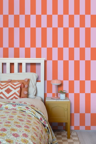ESTAhome Tapete Streifen Violett und Korallenrot - 50 x 900 cm - 130920