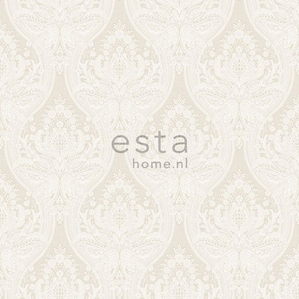 ESTAhome Tapete Barockmuster Grau und Sandbraun - 53 cm x 10.05 m - 127603