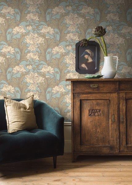 Borastapeter Tapete Blumen Hellblau und Beige - 53 cm x 10.05 m - 660076