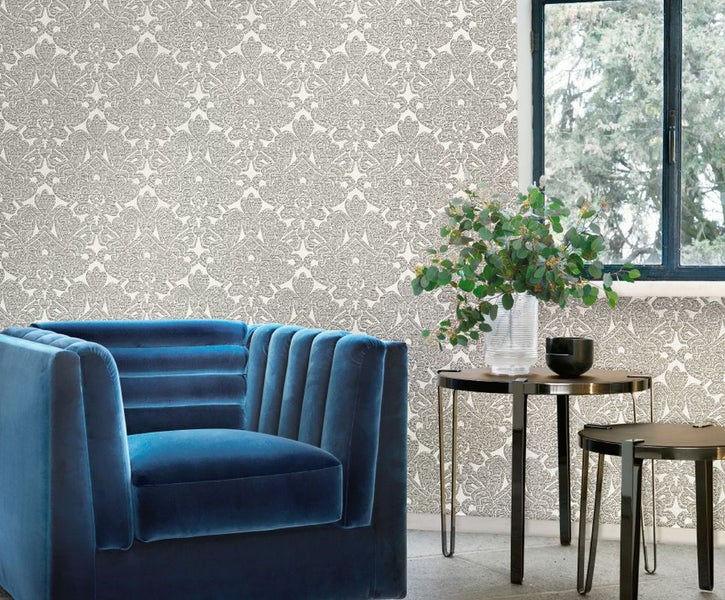 Zambaiti Tapete Barockmuster Kieselgrau - 70 cm x 10.05 m - 662159