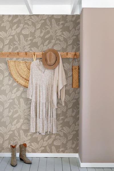 ESTAhome Tapete Affen und Dschungelblätter Taupe - 50 x 900 cm - 139864