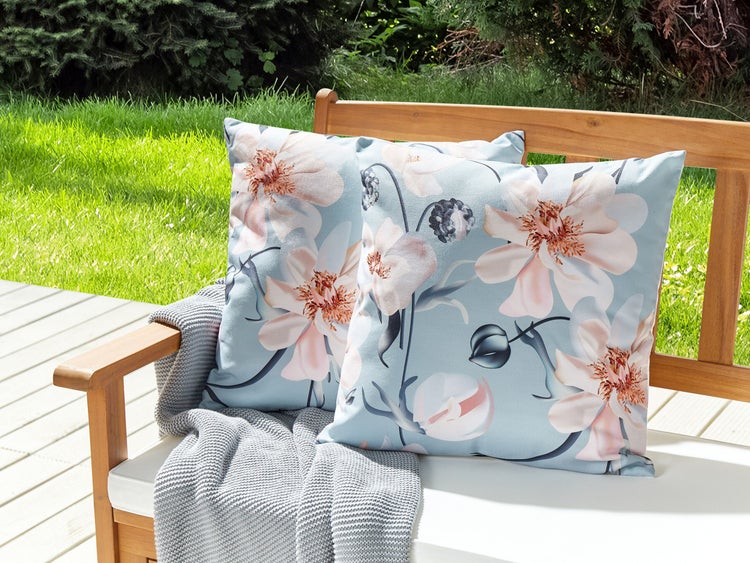Gartenkissen 2er Set APRICALE Blumenmuster 45 x 45 cm Blau