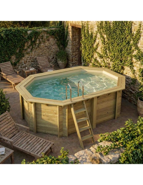 Holzpool mit Leiter im Garten