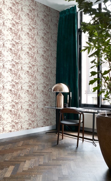 Origin Wallcoverings Tapete Vogelgravur Elfenbeinweiß und Kupferbraun - 53 cm x 10.05 m - 347457