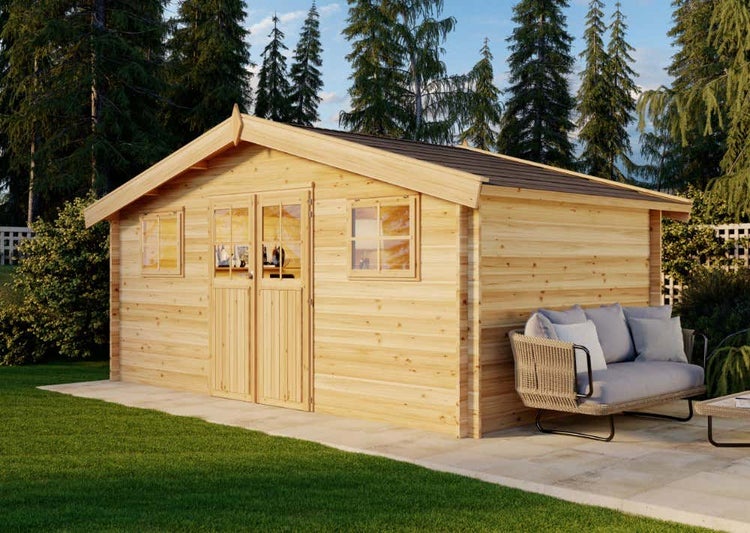 Alpholz Gerätehaus Hudson 505x295 Gartenhaus aus Holz, Holzhaus mit 28 mm Wandstärke, Blockbohlenhaus, Naturbelassen 5,3x4,1m