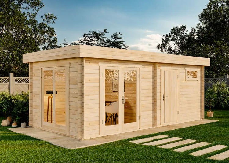 Alpholz Gartenhaus Vönix-40 aus Massiv-holz, Gerätehaus mit 40 mm Wandstärke, Garten Holzhaus inklusive Montagematerial, Geräteschuppen Größe: 598 x 300 cm, Flachdach