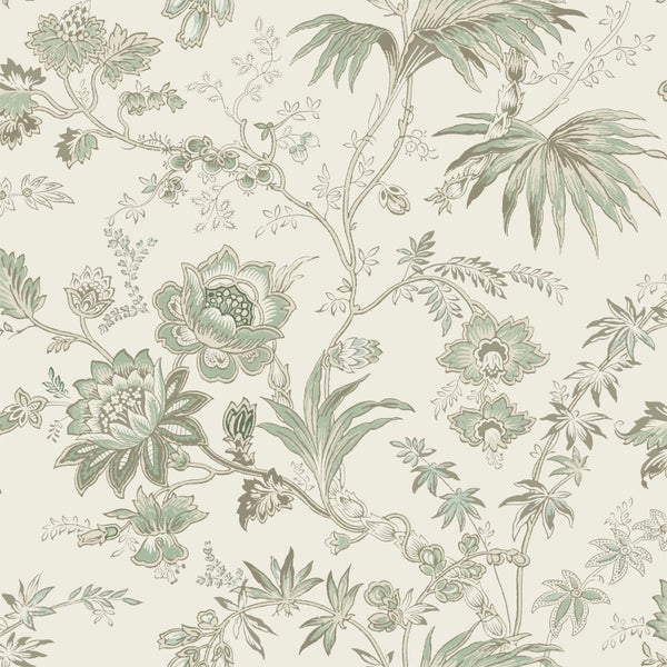 ESTAhome Tapete Blumenmuster Creme-Beige und Graugrün - 53 cm x 10.05 m - 139400