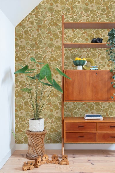 ESTAhome Tapete Retro Blumen Graugrün - 50 x 900 cm - 130964
