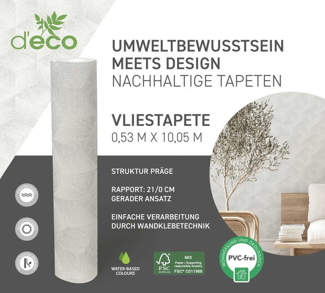 Vliestapete Rolle mit Strukturprägung und den Maßen 0,53 Meter x 10,05 Meter