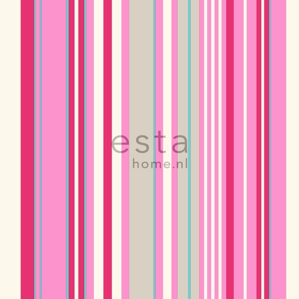 ESTAhome Tapete Streifen Rosa und Türkis - 53 cm x 10.05 m - 116531