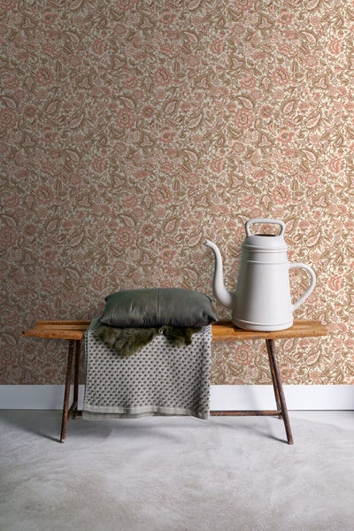 ESTAhome Tapete Blumenmuster Braun und Terrakottarosa - 50 x 900 cm - 131496