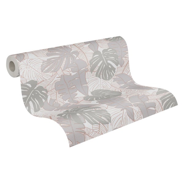 Dekoratives Esszimmer mit Tisch, Stühlen und gemusterter Tapete für eine gemütliche Atmosphäre