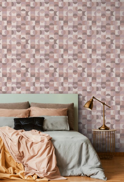 ESTAhome Tapete Kreise im Bauhaus-Stil Helllila, Rosa und Braun - 50 x 900 cm - 131243