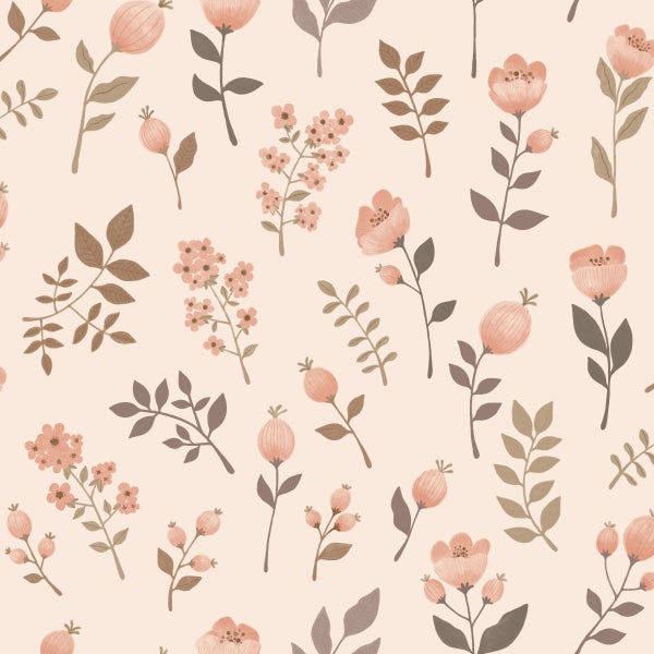 ESTAhome Tapete Blumen Hellrosa und Beige - 53 cm x 10.05 m - 139693