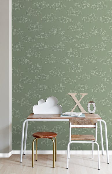 ESTAhome Tapete kleine Wolken Grün - 50 x 900 cm - 131223