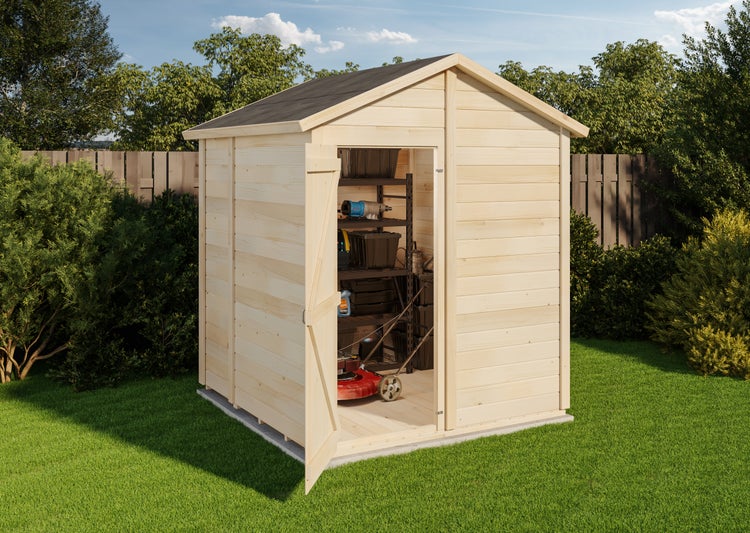 Storehaus Gerätehaus Stefanie Gerätehaus aus Holz, Geräteschrank mit 12 mm Wandstärke, Gartenhaus, Naturbelassen 2,1x2,1m