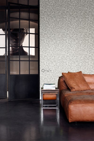 Origin Wallcoverings Tapete metallische Münzen Elfenbeinweiß und Grau - 53 cm x 10.05 m - 347459