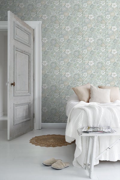 Borastapeter Tapete Blumen und Vögel Graublau - 53 cm x 10.05 m - 660862