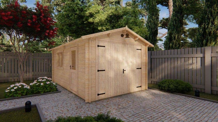 Alpholz Holzgarage 320 x 520 cm Garage aus Holz in natur, Unterstellplatz mit 44 mm Wandstärke, Fertiggarage imprägniert