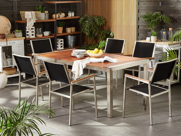 Gartenmöbel Set 6-Sitzer GROSSETO Eukalyptusholz Braun / Schwarz