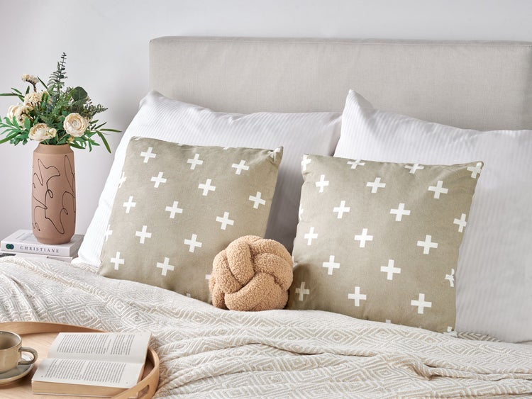 Dekokissen 2er Set VELLEIA Baumwolle 45 x 45 cm Taupe Geometrisches Muster