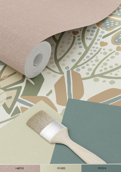 ESTAhome Tapete Blumenmuster Beige, Blau und Grün - 53 cm x 10.05 m - 139676