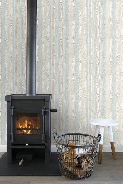 ESTAhome Tapete Holzoptik Hellblau und Beige - 53 cm x 10,05 m - 148625