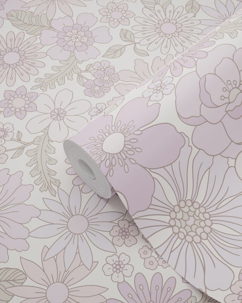 ESTAhome Tapete Retro Blumen Helllila - 50 x 900 cm - 131246